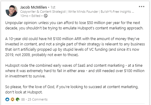 Jacob McMillen LinkedIn post